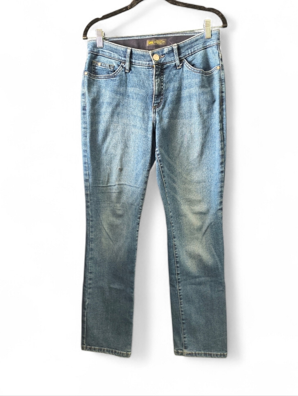 Lee Flex Motion Straight Leg Jeans Women's 10 Mid Rise Stretch Medium Wash Denim - Picture 3 of 7